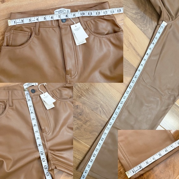 Abercrombie & Fitch 90’s Straight Ultra High Rise Tan Vegan Leather Pants 28 6S - Picture 10 of 10